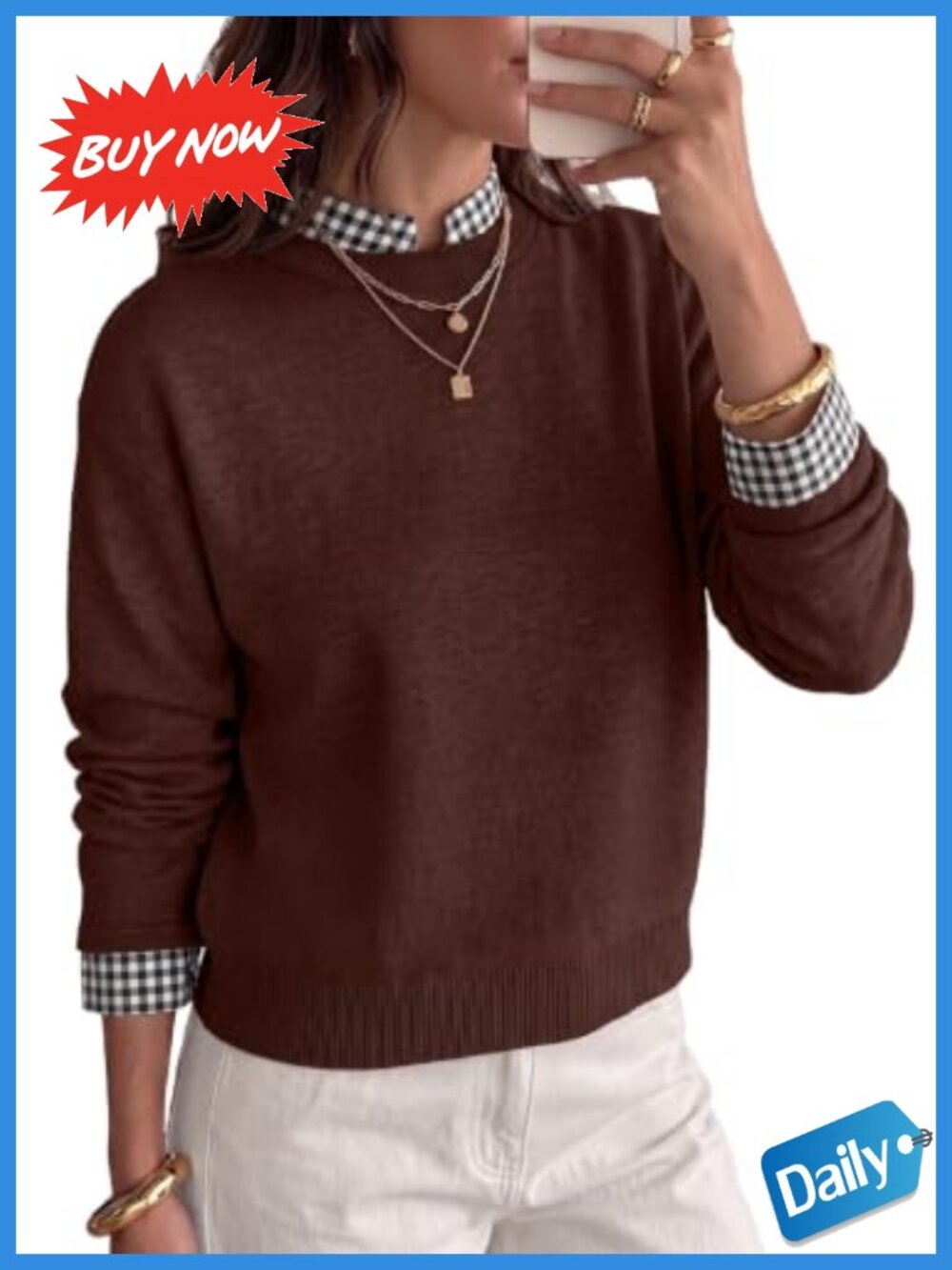 Mock Neck 2-in-1 Pullover Sweater Long Sleeve Cropped Knit Top